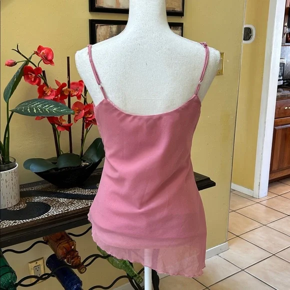 Y2K 90’s🚫SOLD🚫Bead Sequins Pink Lace Fairy core Asymmetrical Hem Camisole Large - Picture 9 of 15